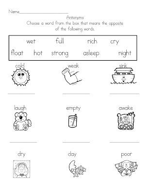 Antonyms Worksheets for Kindergarten Antonyms