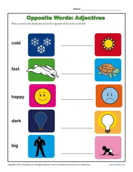 Antonyms Worksheets for Kindergarten Kindergarten Antonym Worksheet Opposite Words Adjectives