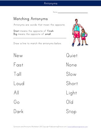 Antonyms Worksheets for Kindergarten Matching Antonyms Worksheet