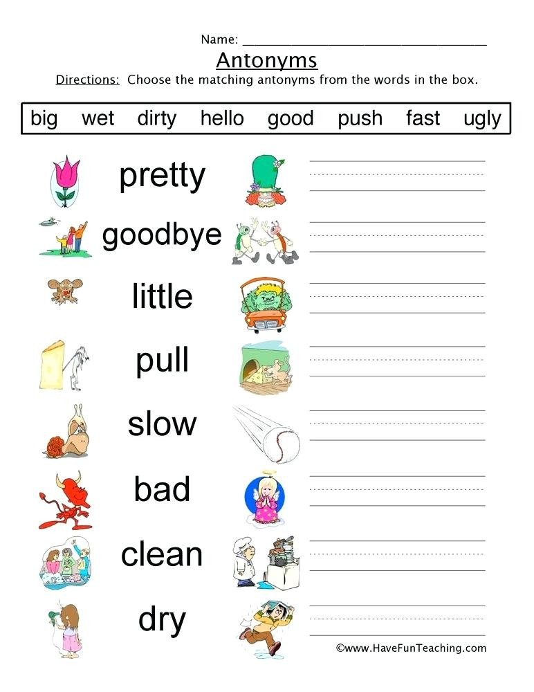 Antonyms Worksheets for Kindergarten Synonyms and Antonyms Worksheets for Kindergarten