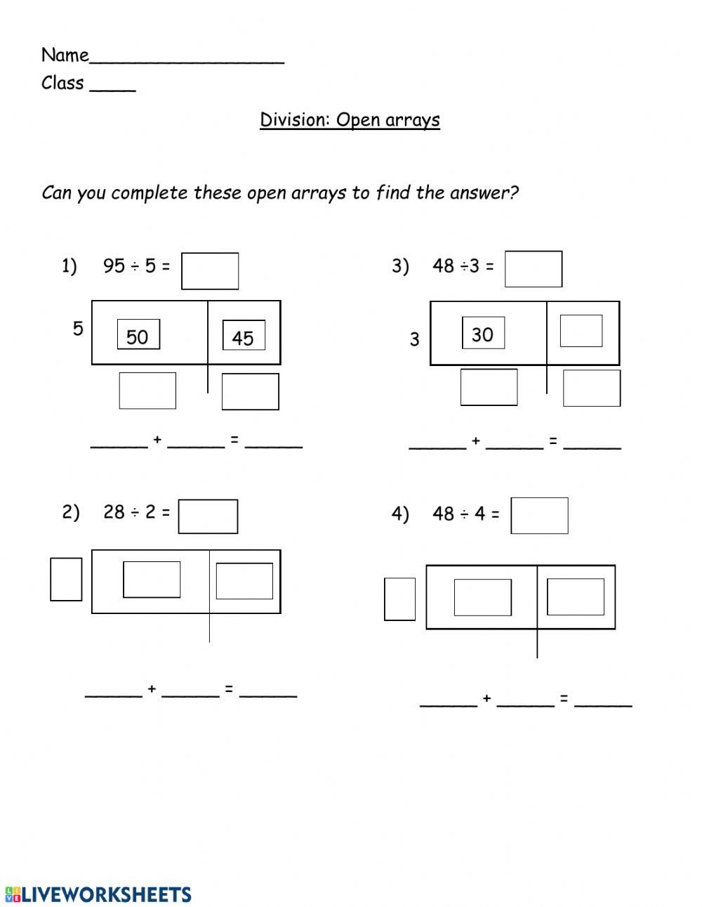 Arrays Worksheets Grade 2 Division Open Arrays Interactive Worksheet