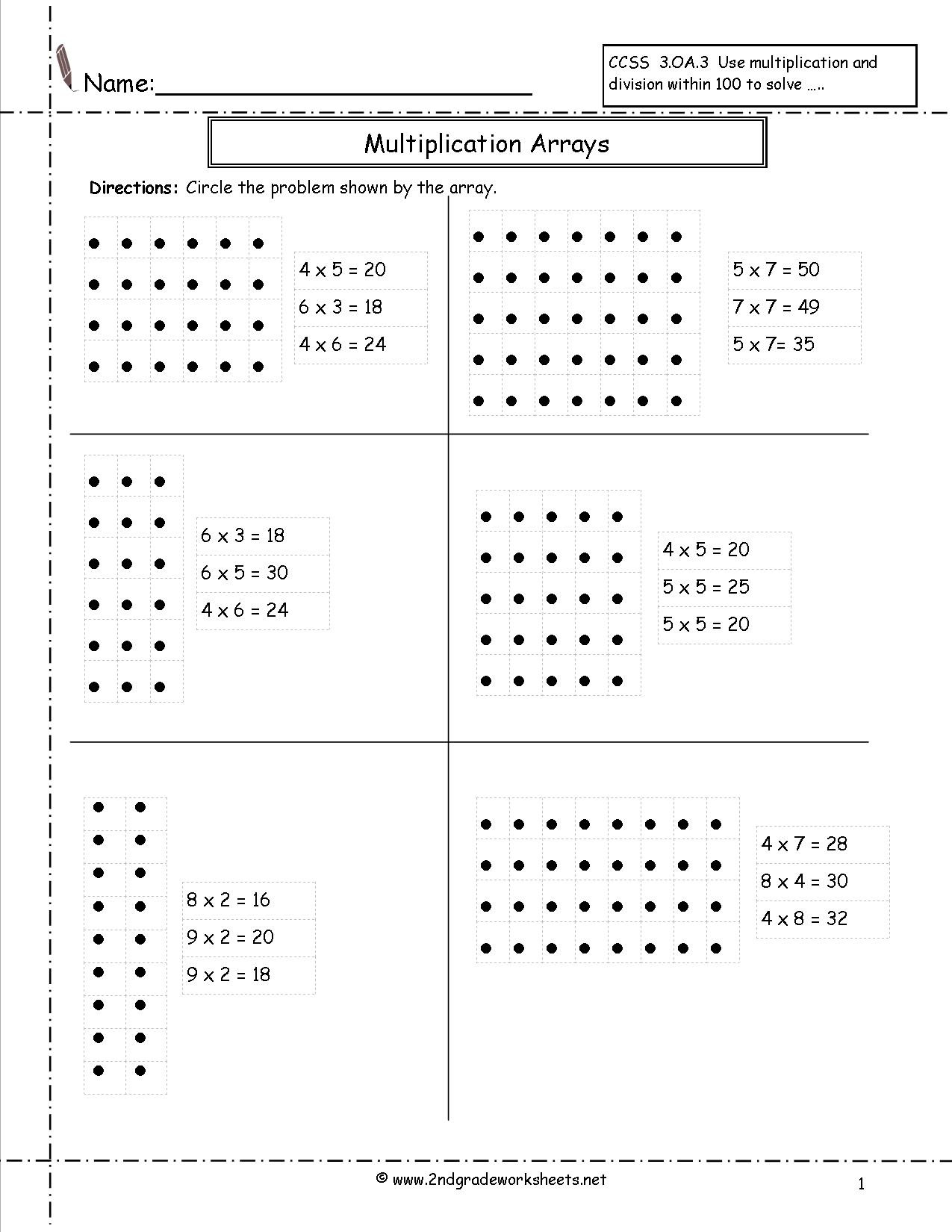Arrays Worksheets Grade 2 Multiplication Arrays Worksheets