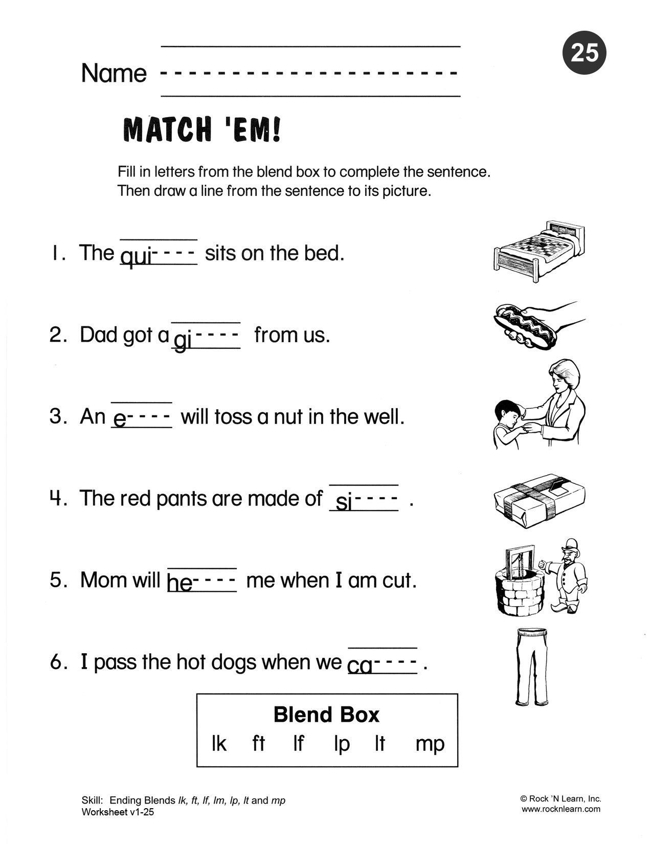 Blends Worksheets for 1st Grade Fill In Letters From the Blend Box to Plete the Sentence