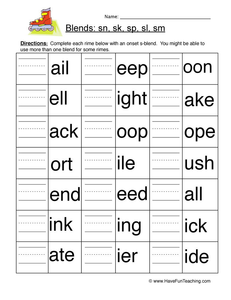 Blends Worksheets for 1st Grade S Blends Worksheet