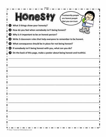 Character Traits Worksheet 2nd Grade Honesty Worksheet Worksheets