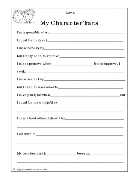 Character Traits Worksheet 2nd Grade My Character Traits Worksheet for 2nd 7th Grade