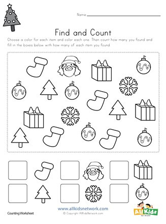 Christmas Counting Worksheets Kindergarten Christmas Find and Count Worksheet