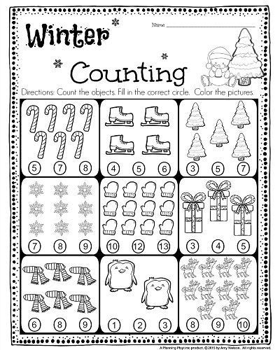Christmas Counting Worksheets Kindergarten Kindergarten Math and Literacy Worksheets for December
