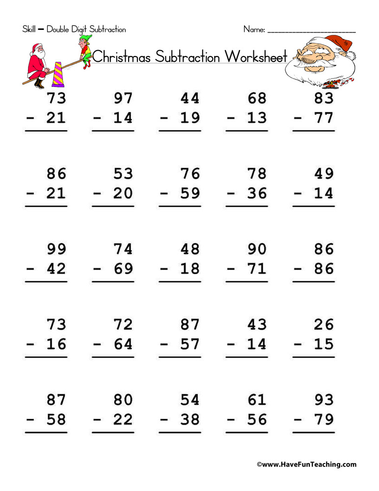 Christmas Math Worksheets 3rd Grade Christmas Double Digit Subtraction Worksheet