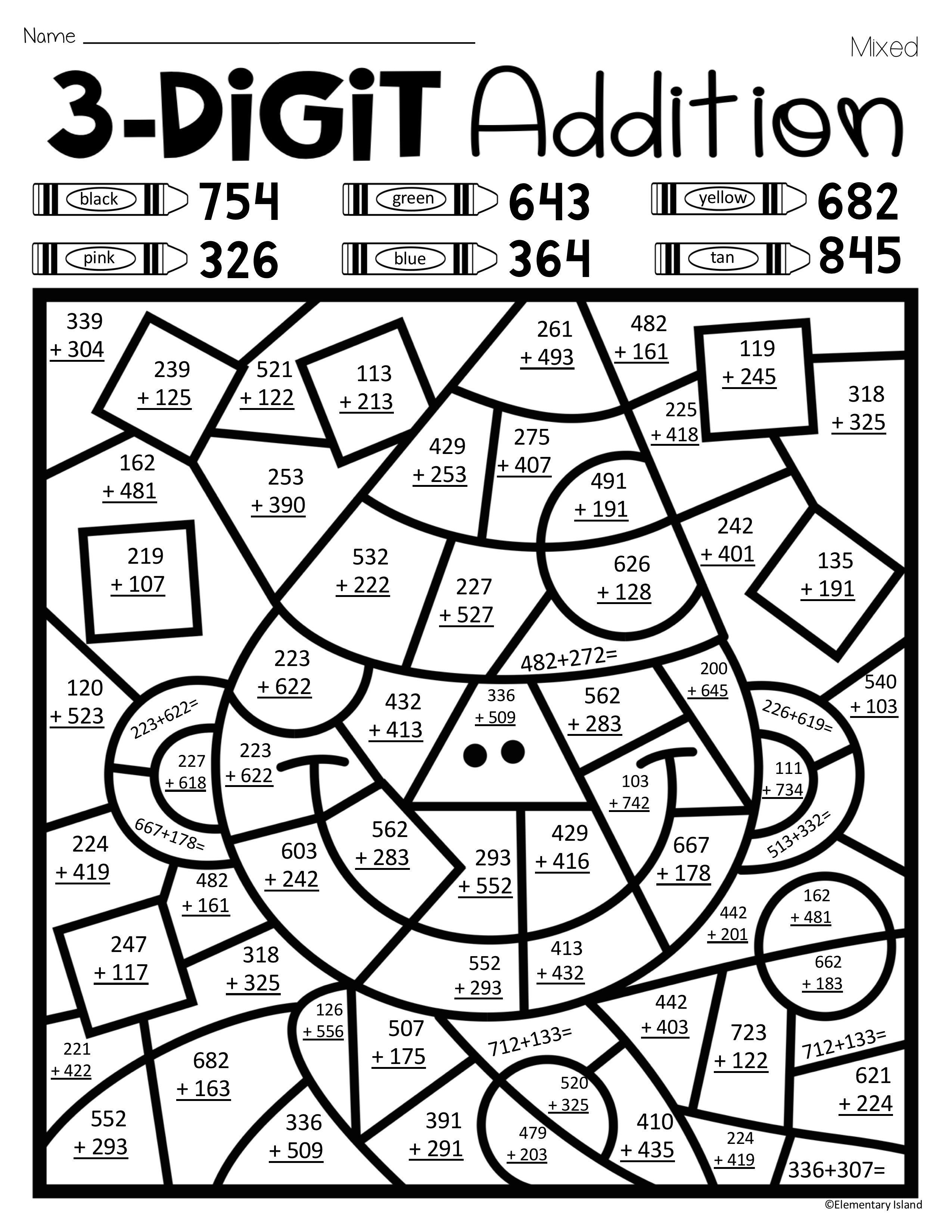 Coloring Addition Worksheet New Year S Three Digit Addition Color by Number with and