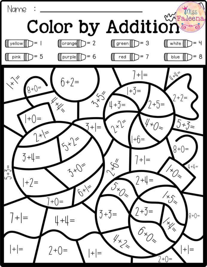 Coloring Addition Worksheet Winter Color by Code Math Number Addition Christmas