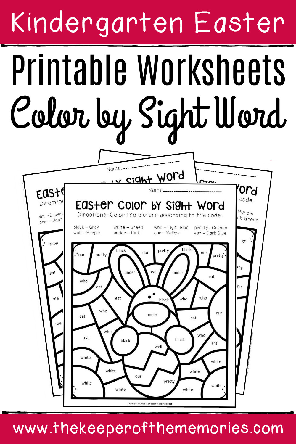 Coloring Sight Words Worksheets Color by Sight Word Easter Kindergarten Worksheets the