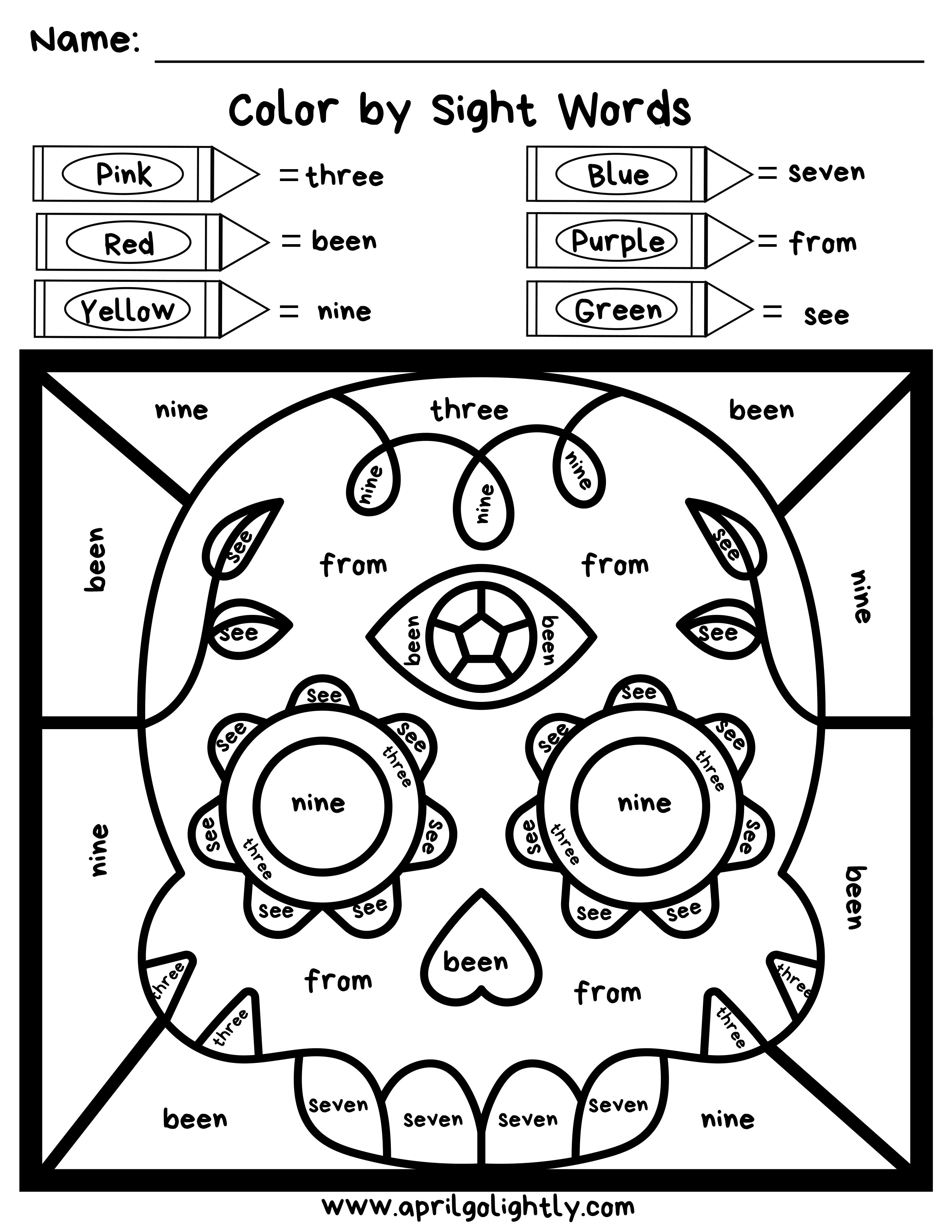Coloring Sight Words Worksheets Day Of the Dead Coloring Pages Color by Sight Word April