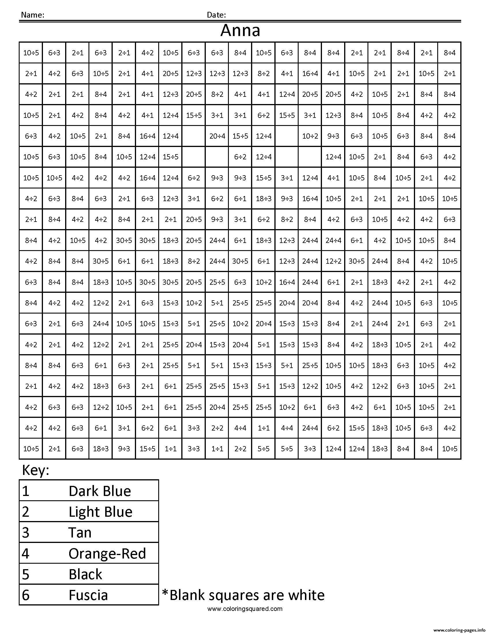 Coloring Squared Worksheets Anna Division Frozen Math Coloring Squared Disney Pixel Art