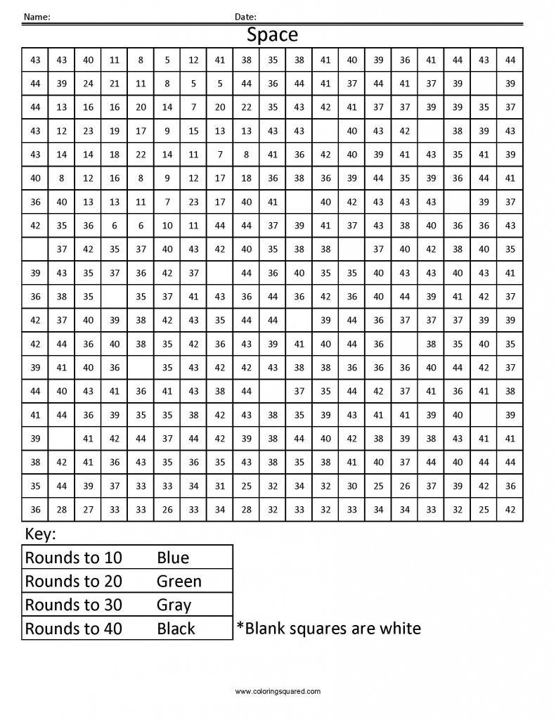 Coloring Squared Worksheets Rounding Worksheets Rrec1 Space Free Math Coloring Pages