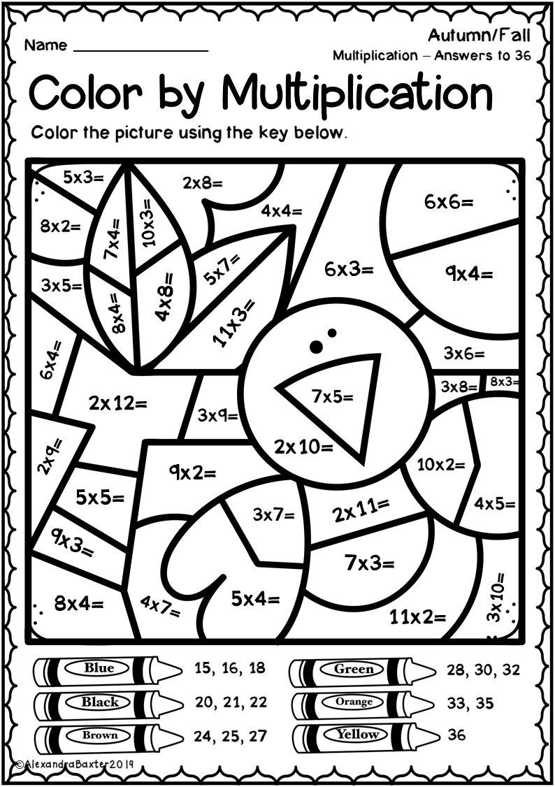Coloring Worksheets for 3rd Grade Autumn Fall Color by Multiplication Worksheets