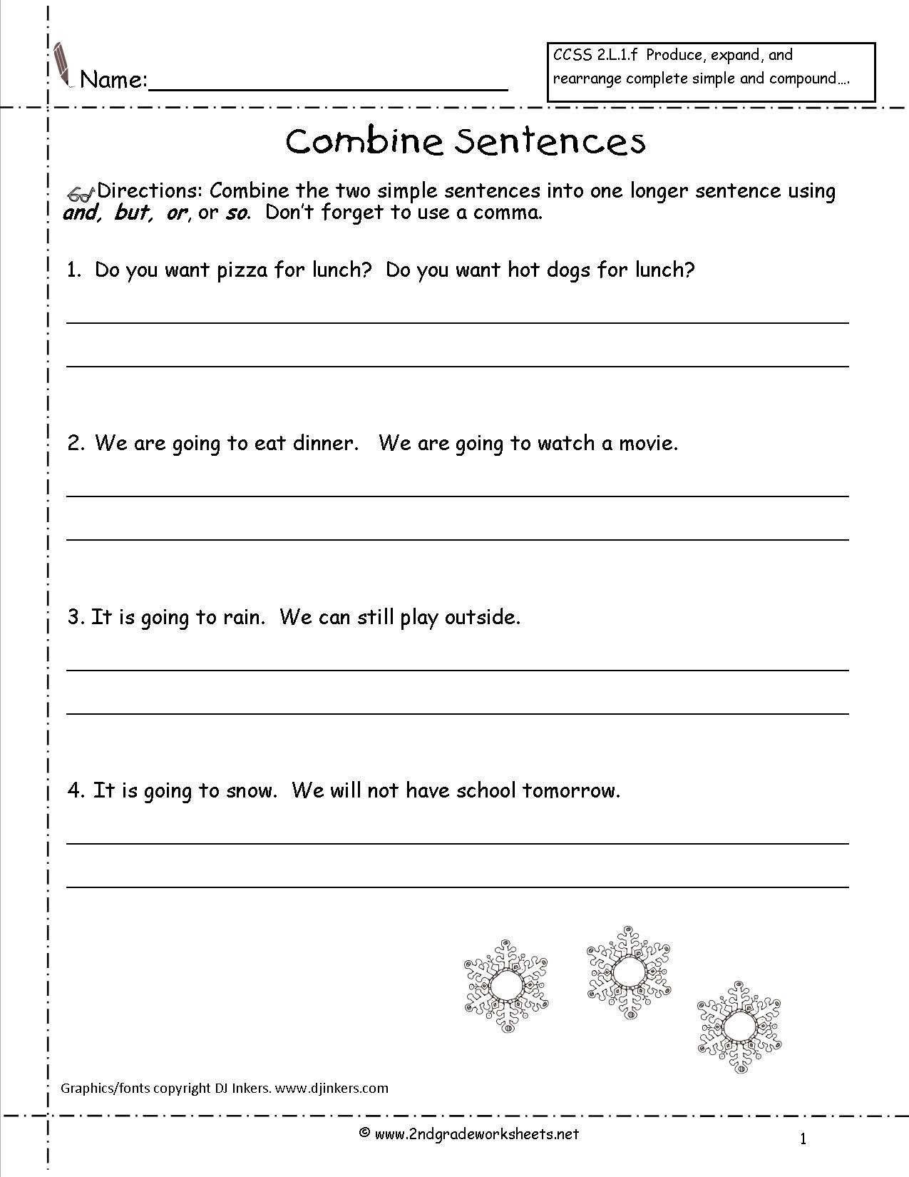 Combining Sentences Worksheet 3rd Grade Bine Sentences Worksheets