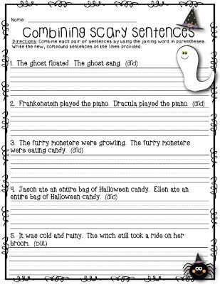 Combining Sentences Worksheet 3rd Grade Bining Scary Sentences Freebie