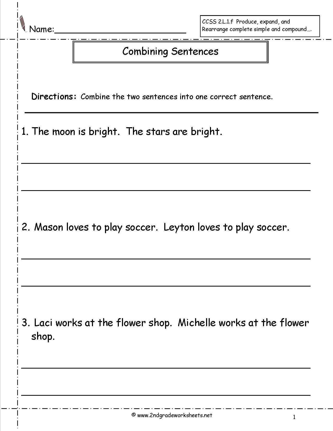 Combining Sentences Worksheet 3rd Grade Bining Sentences Worksheet