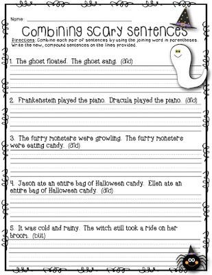Combining Sentences Worksheet 5th Grade Bining Scary Sentences Freebie
