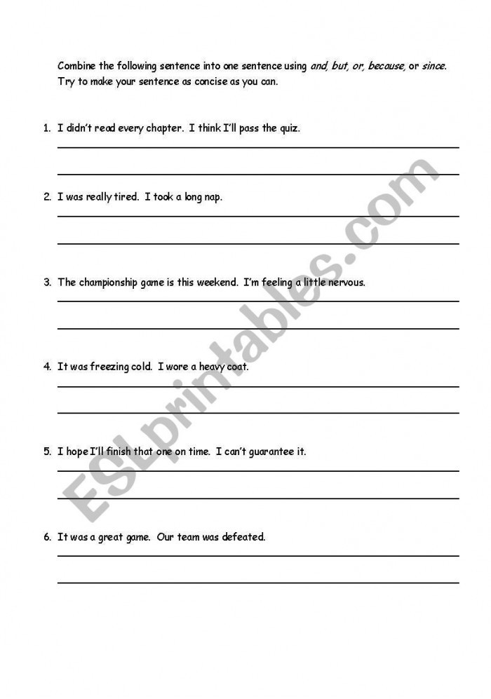 Combining Sentences Worksheet 5th Grade Bining Sentences Coordinating Conjunctions Worksheets