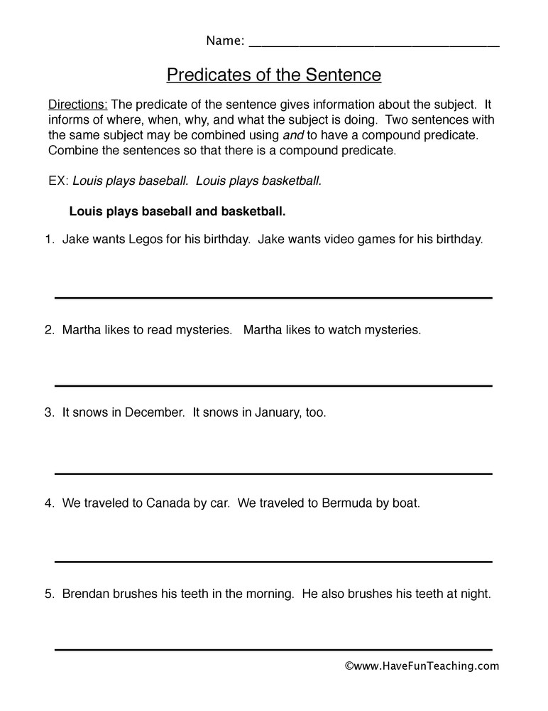 Combining Sentences Worksheet 5th Grade Pound Predicates Sentences Worksheet