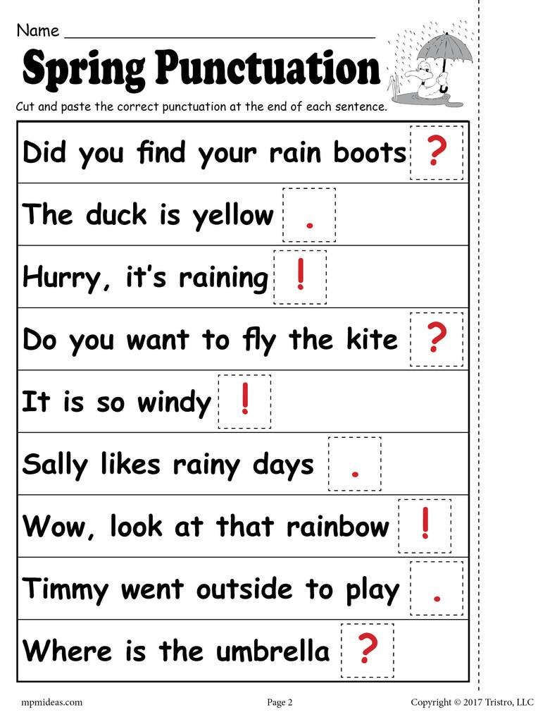 Commas Worksheet 3rd Grade Printable Spring Punctuation Worksheet