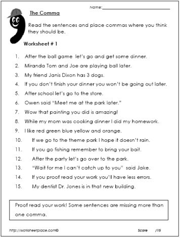 Commas Worksheet 5th Grade Ma Worksheets