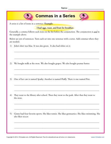 20 Commas Worksheet 5th Grade | Desalas Template