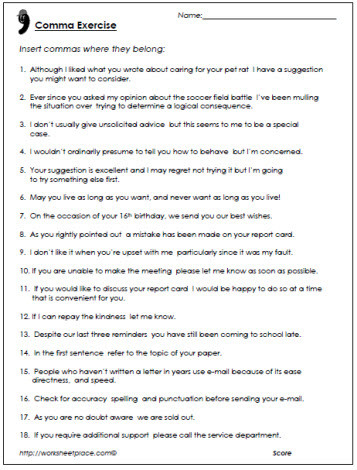Commas Worksheets 5th Grade Ma Worksheets