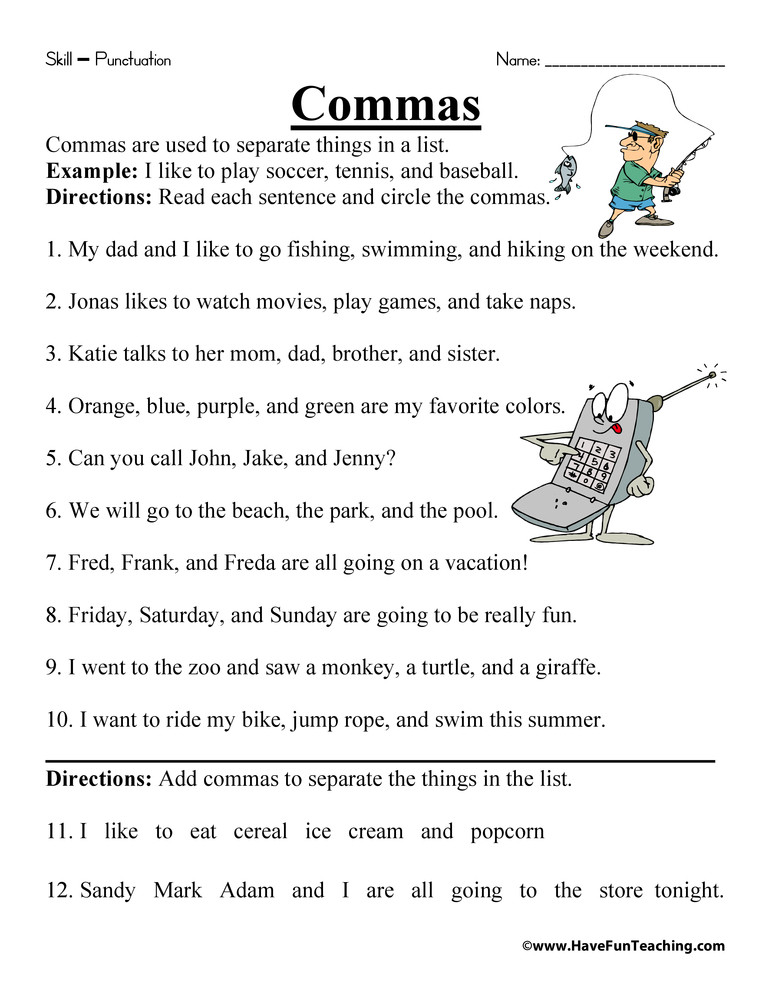 Commas Worksheets 5th Grade Mas In A List Worksheet
