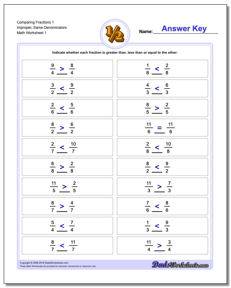 Comparing Fractions Worksheet 4th Grade Paring Fractions