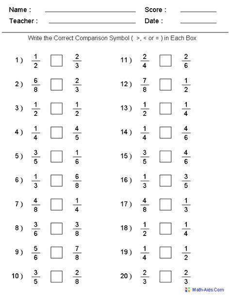 Comparing Fractions Worksheet 4th Grade Paring Fractions Worksheets