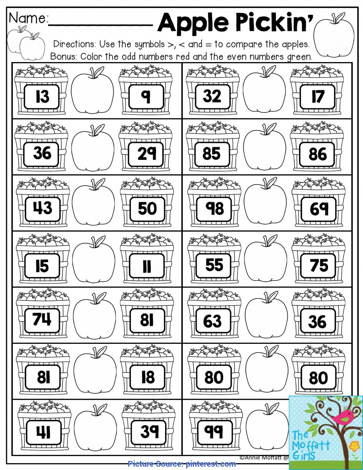 Comparing Numbers Worksheets 2nd Grade Fresh Paring Numbers Lesson Plan 2nd Grade Apple Pickin