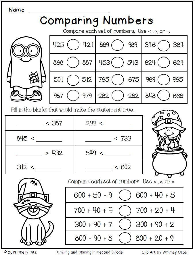Comparing Numbers Worksheets 2nd Grade Halloween Math for Second Grade