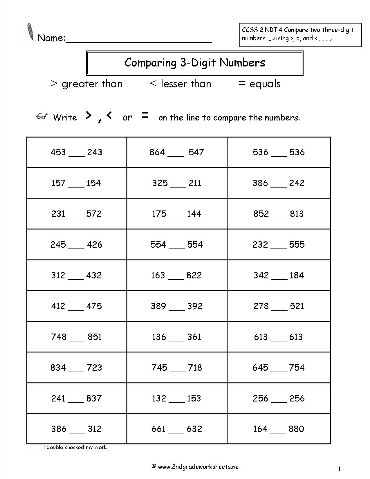 Comparing Numbers Worksheets 2nd Grade Paring Two and Three Digit Numbers Worksheets