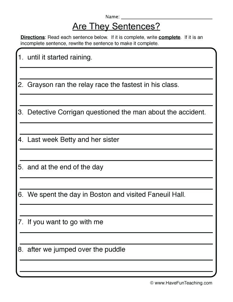 Complete Sentence Worksheets 3rd Grade Types Of Sentences Worksheets 3rd Grade – Dailycrazynews