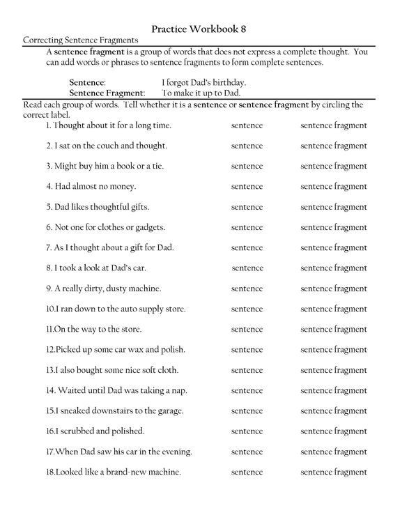 Complete Sentence Worksheets 4th Grade 4th Grade Sentence Fragments Worksheets Google Search