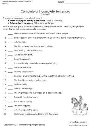 Complete Sentences Worksheets 3rd Grade Plete or In Plete Sentences Worksheet 1