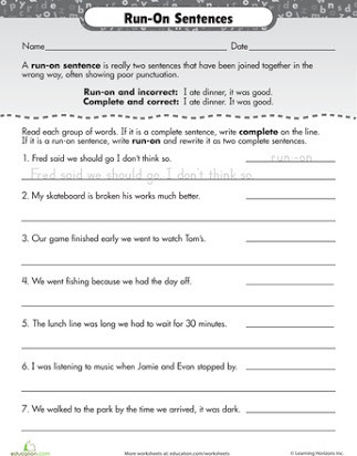 Complete Sentences Worksheets 3rd Grade Run On Sentences Worksheet
