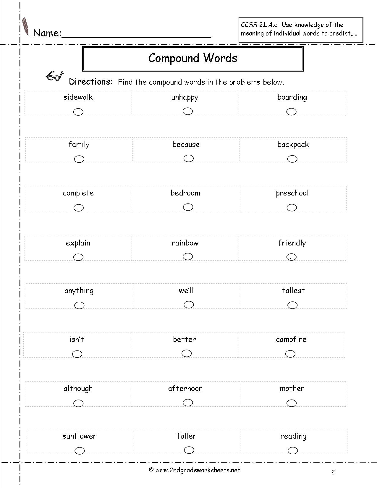 Compound Word Worksheet 2nd Grade Pound Words Worksheets