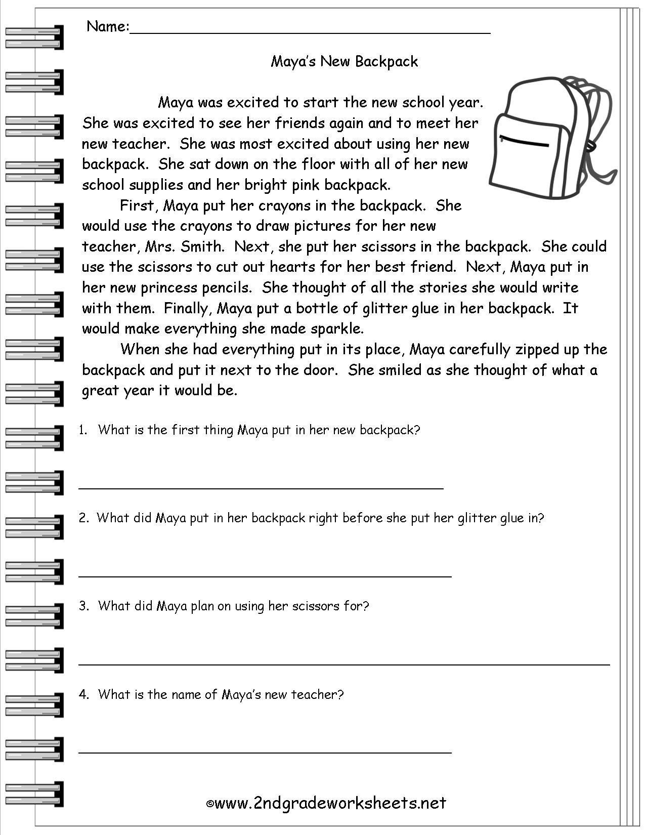Comprehension Worksheet First Grade 1st Grade Reading Worksheets