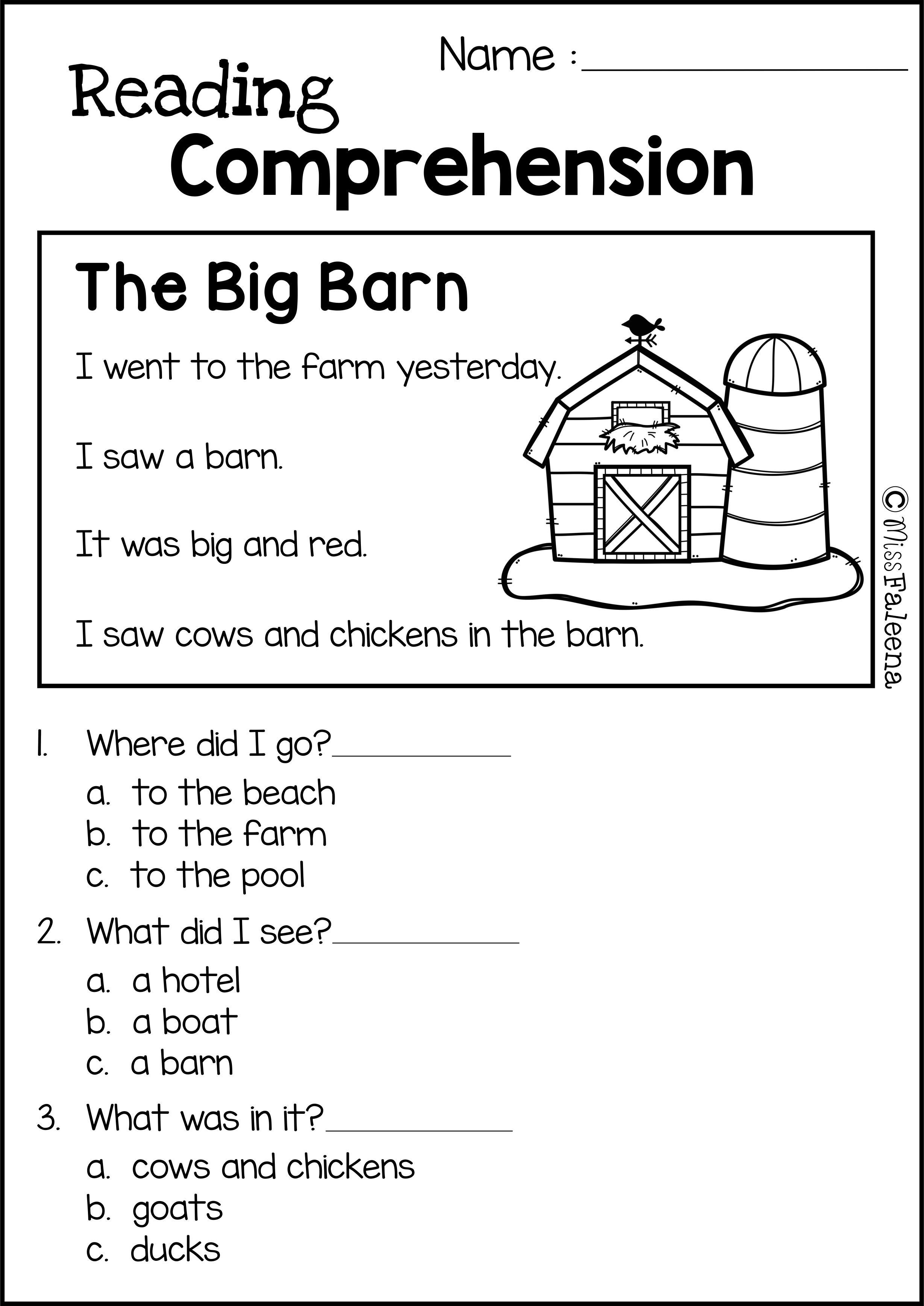 Comprehension Worksheet First Grade Reading Prehension Set 2