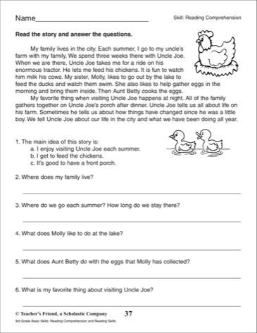 Comprehension Worksheets for Grade 6 Reading Prehension Worksheets for 3rd Graders