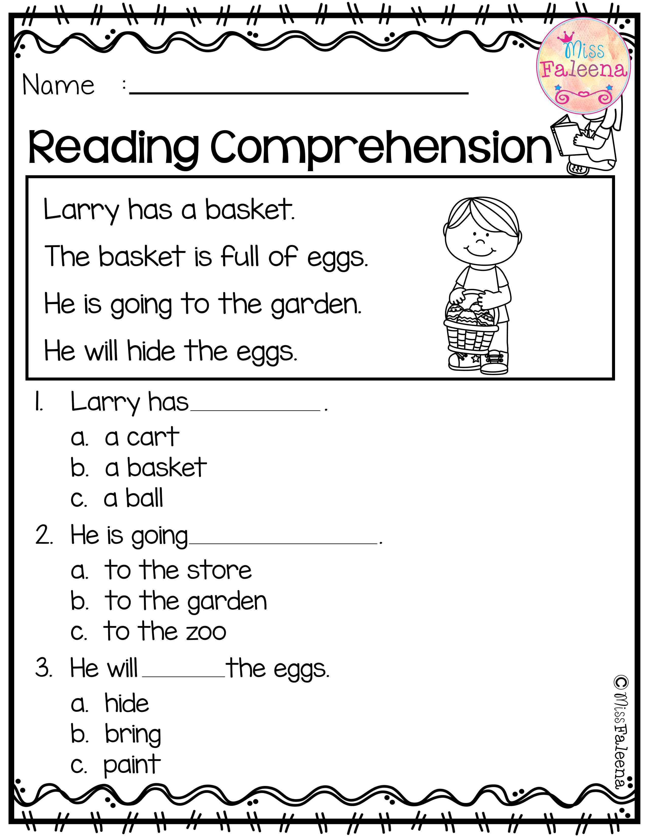 Comprehension Worksheets for Kindergarten April Reading Prehension