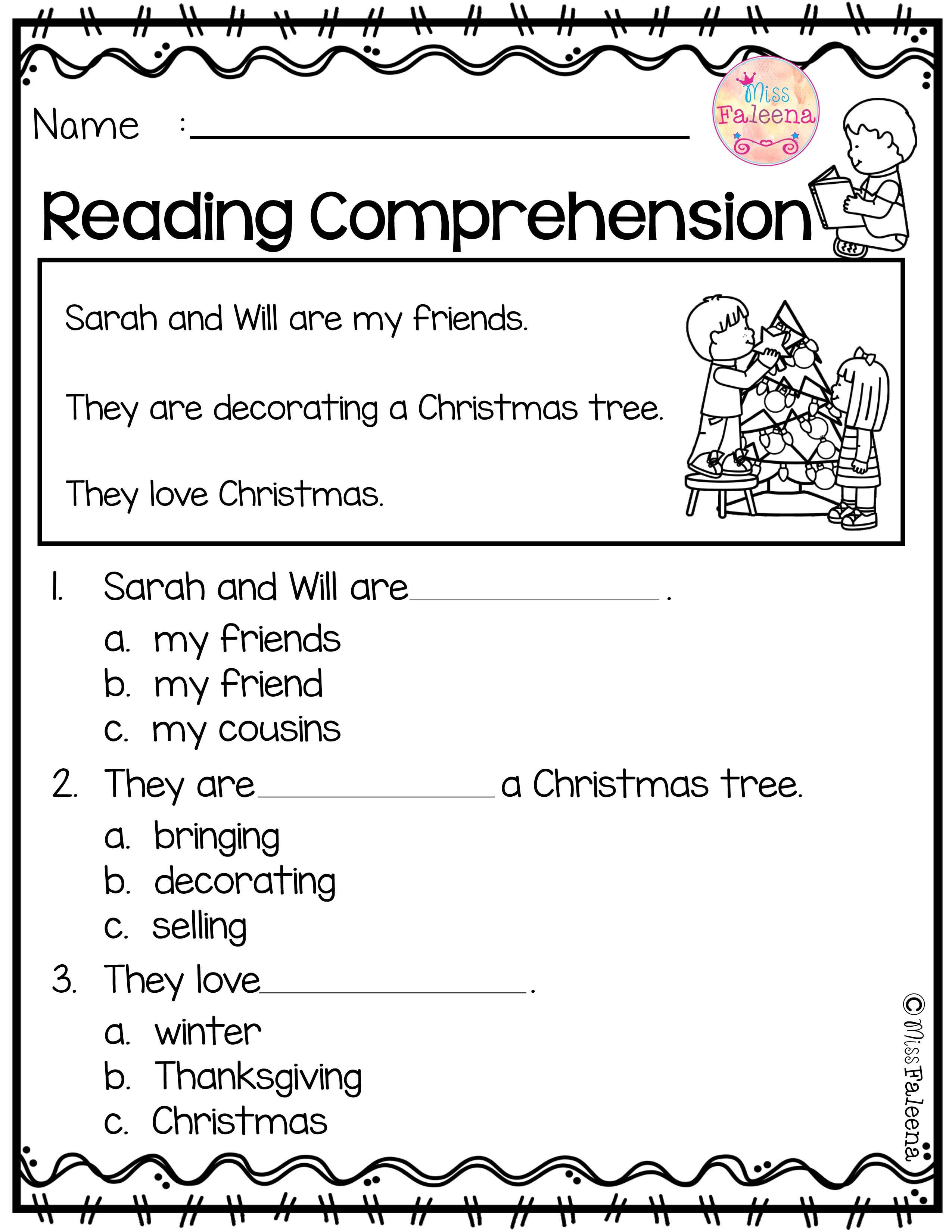 Comprehension Worksheets for Kindergarten December Reading Prehension is Suitable for Kindergarten