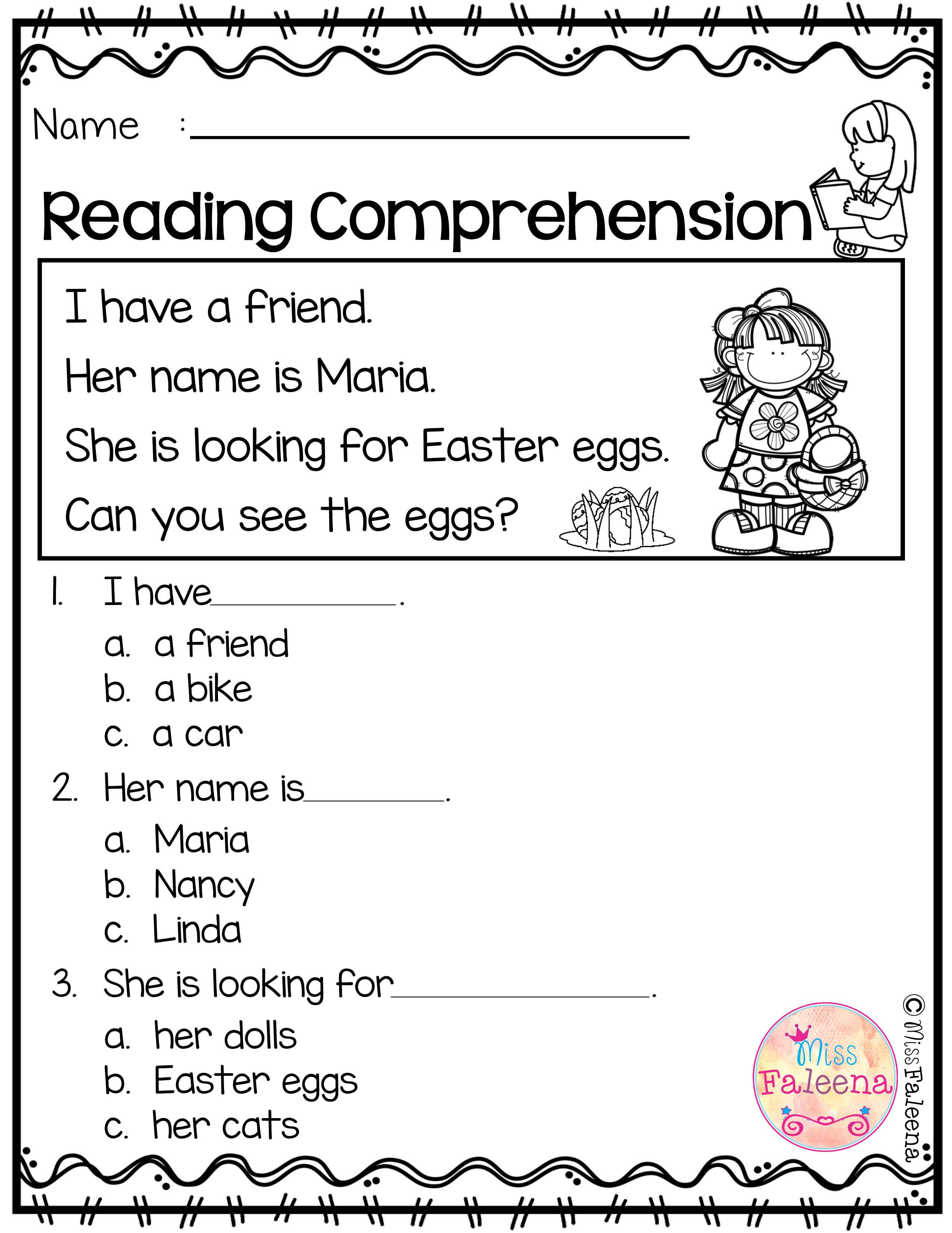 Comprehension Worksheets for Kindergarten Free Reading Prehension