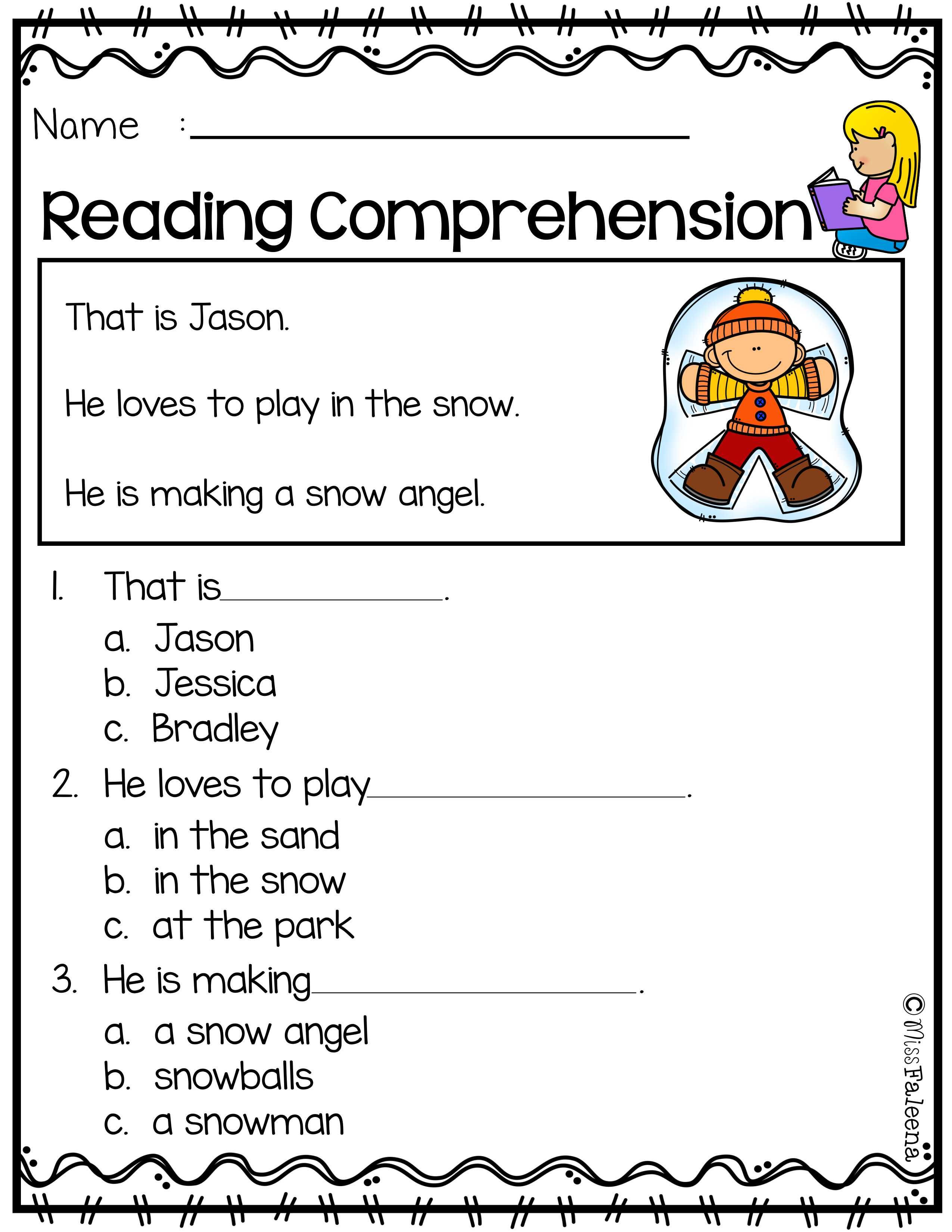 Comprehension Worksheets for Kindergarten Free Reading Prehension