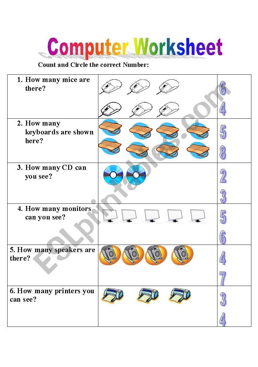 Computer Worksheets for Grade 1 English Worksheets Puter Worksheet Lesson Arithmetic