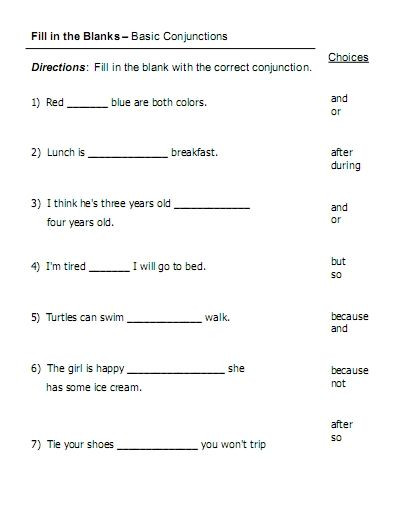 Conjunction Worksheet 3rd Grade Conjunctions